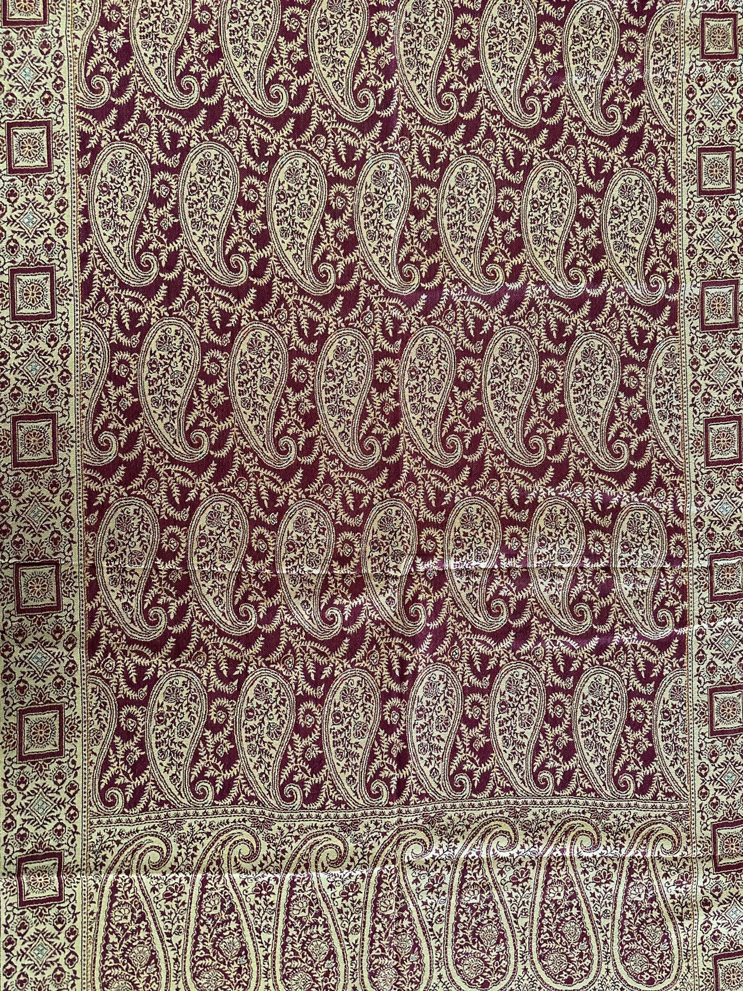 Soft Wool Blend Elegant Paisley Shawl, Scarfs - 26 x 80 inches - Maroon