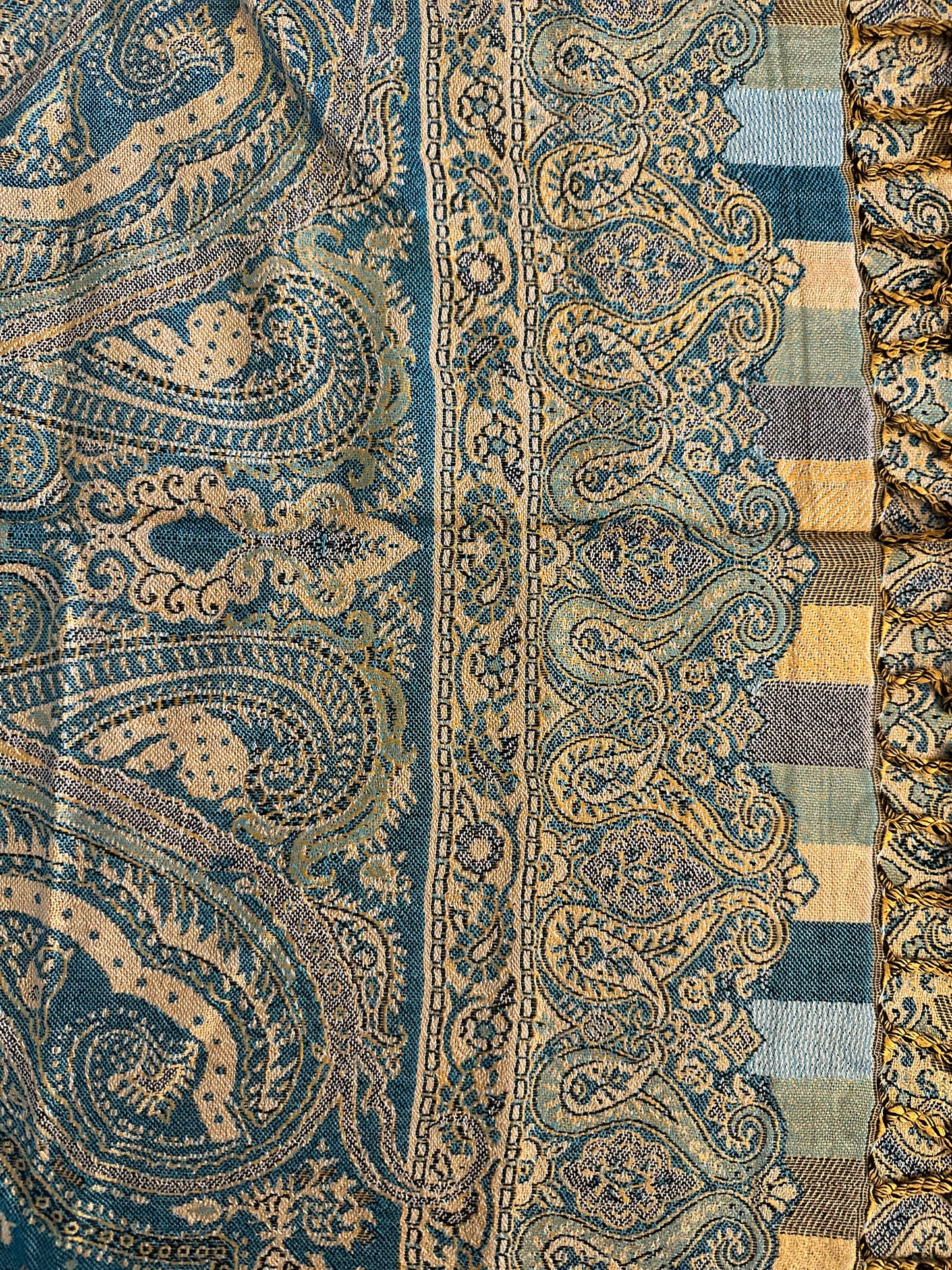 Soft Wool Blend Elegant Paisley Shawl, Scarfs - 26 x 80 inches - Cadet Blue