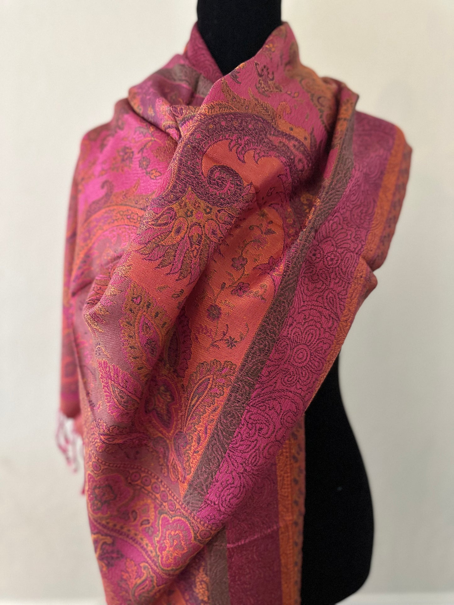 100% Pure Silk Magenta pink hand loomed wedding Opera shawls scarfs