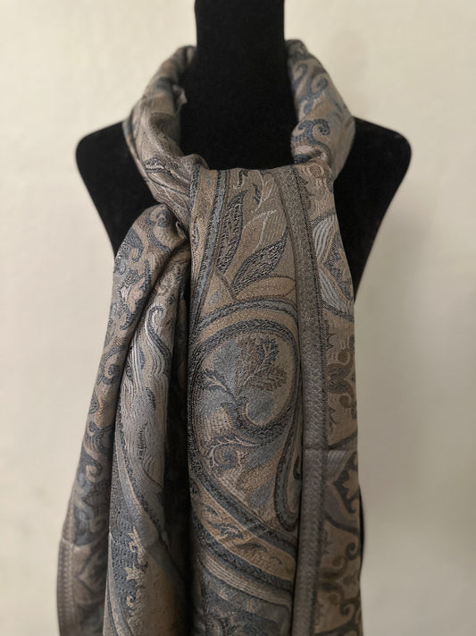 100% Pure Silk Grey Gold Hand loomed wedding Opera shawls scarfs