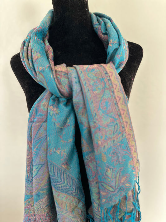 Women's luxury Silk Shawls Scarfs, perfect for Wedding, Opera, Dance - Bondi Blue