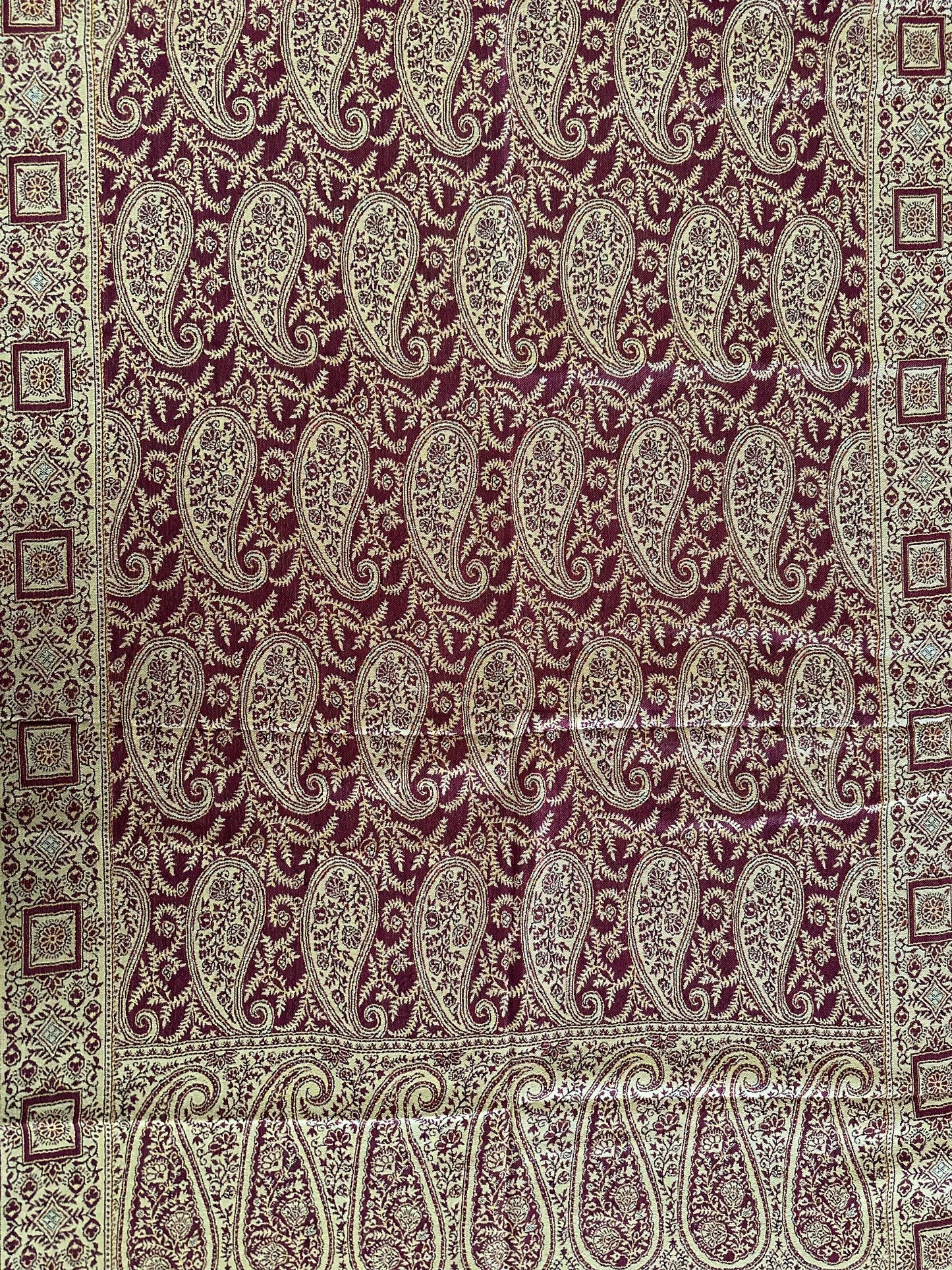 Soft Wool Blend Elegant Paisley Shawl, Scarfs - 26 x 80 inches - Maroon