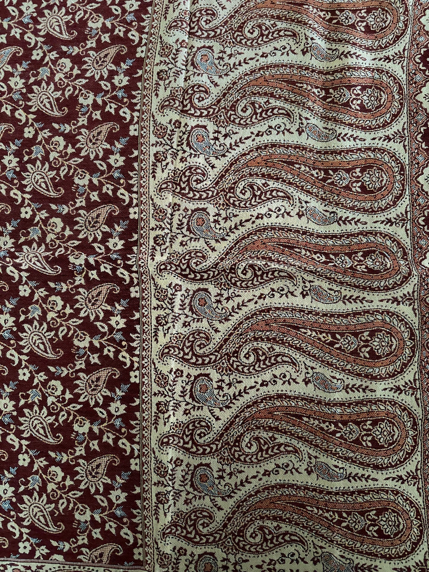 Soft Wool Blend Elegant Paisley Shawl, Scarfs - 26 x 80 inches - Dark Sienna Red