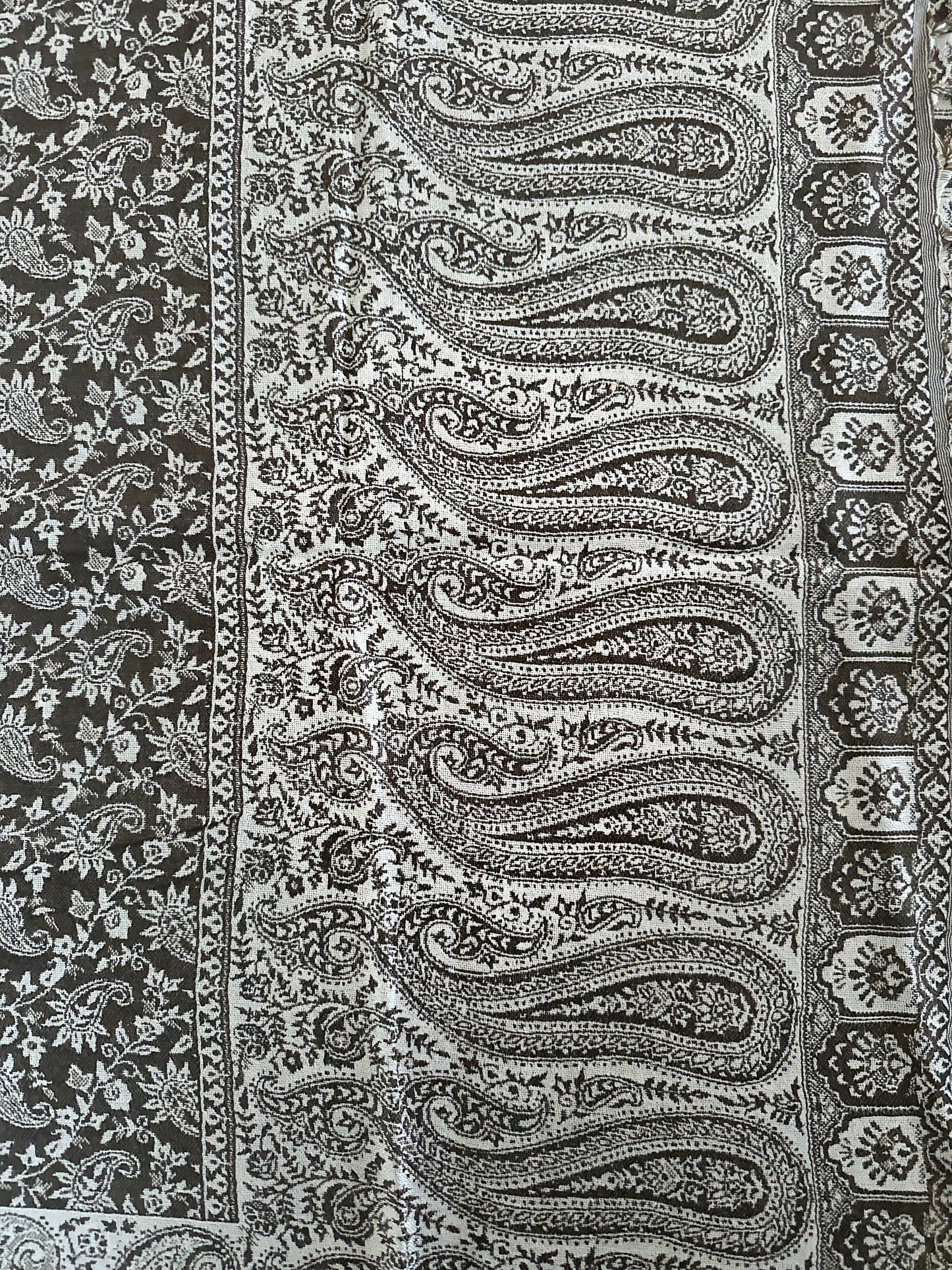 Soft Wool Blend Elegant Paisley Shawl, Scarfs - 26 x 80 inches - Blue Gray