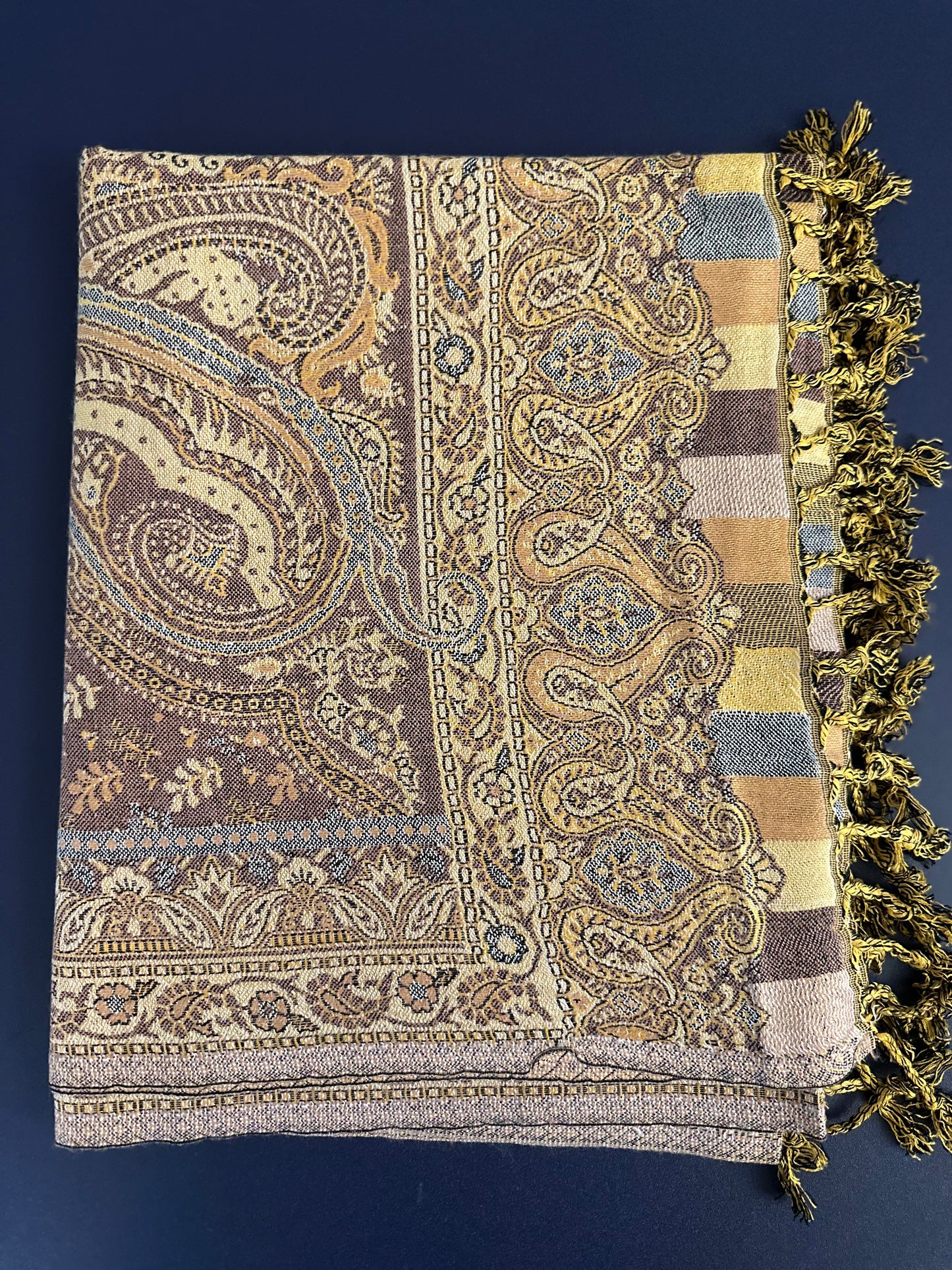 Soft Wool Blend Elegant Paisley Shawl, Scarfs - 26 x 80 inches - Partel Brown